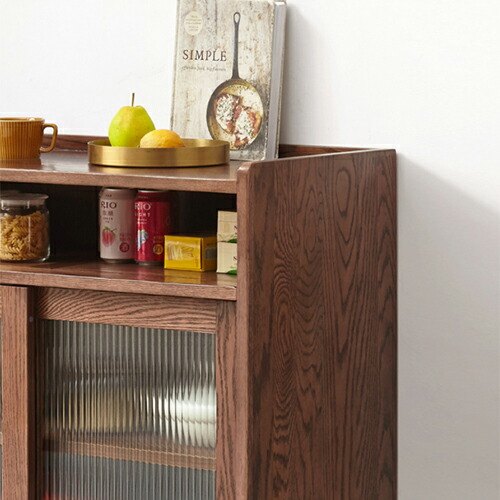 楽天市場】割引品 キャビネット 幅65cm 食器棚 オーク材 ガラス