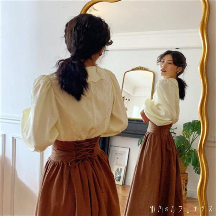 楽天市場】ロングスカート 2色 コルセット 編み上げ リボン ロング丈