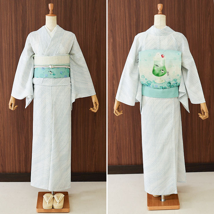 楽天市場】[夏帯] 夏名古屋帯 クリームソーダ (麻/ブルー) 麻 リネン