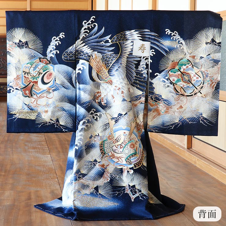 楽天市場】[1番人気！]お宮参り 男の子 初着 産着 鷹に兜 波 紺色