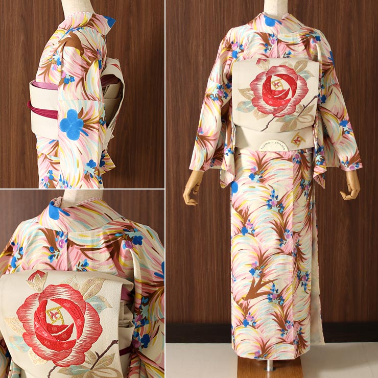 楽天市場】＼スーパーSALE開催中!／洗える 小紋 着物 袷 クローバー