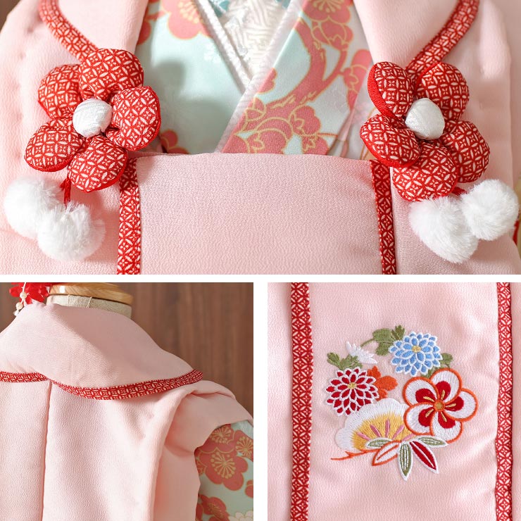 楽天市場】七五三 被布セット 3歳 女児 梅に鶴 着物 水色 被布 ピンク