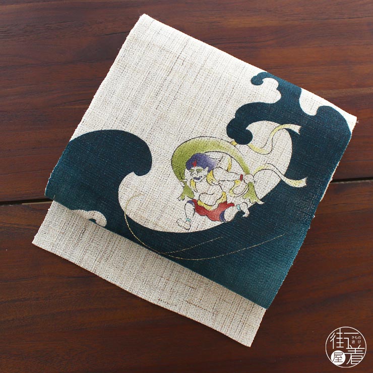 楽天市場】[本麻] 夏名古屋帯 風神雷神 (麻/深緑) 麻 リネン 京袋帯