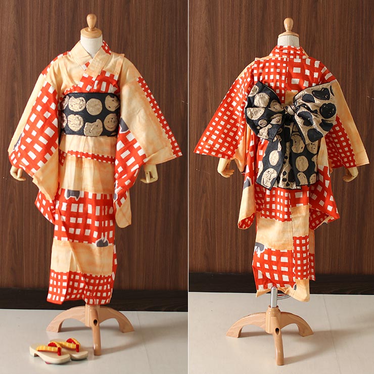 楽天市場】[120cm対応] こども 浴衣 染 チェック アカ (4TY-15) 格子