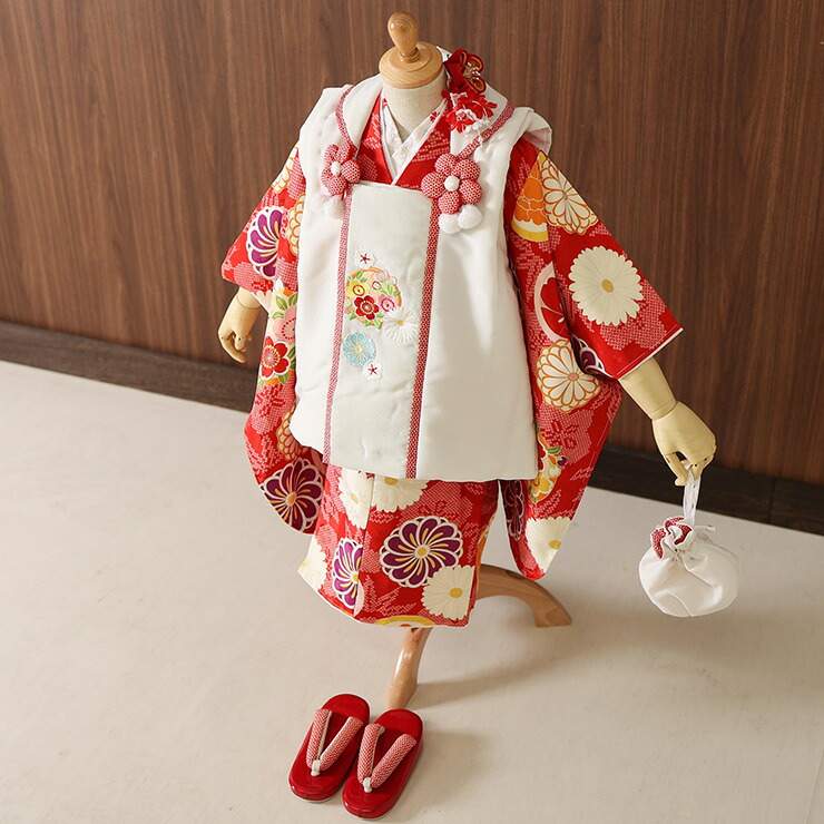 楽天市場】[再入荷] 七五三 被布セット3歳 八重菊に疋田 (赤/被布:オフ