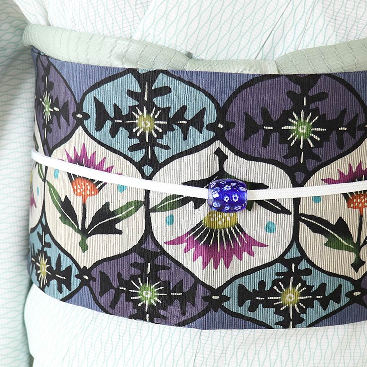 楽天市場】細帯 半巾帯 紬風 あざみ（青紫）単品 両面OK リバーシブル