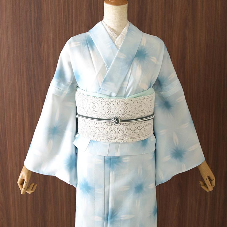 楽天市場】＼スーパーSALE開催中!／洗える 浴衣 雪花絞り 調 水色 バチ
