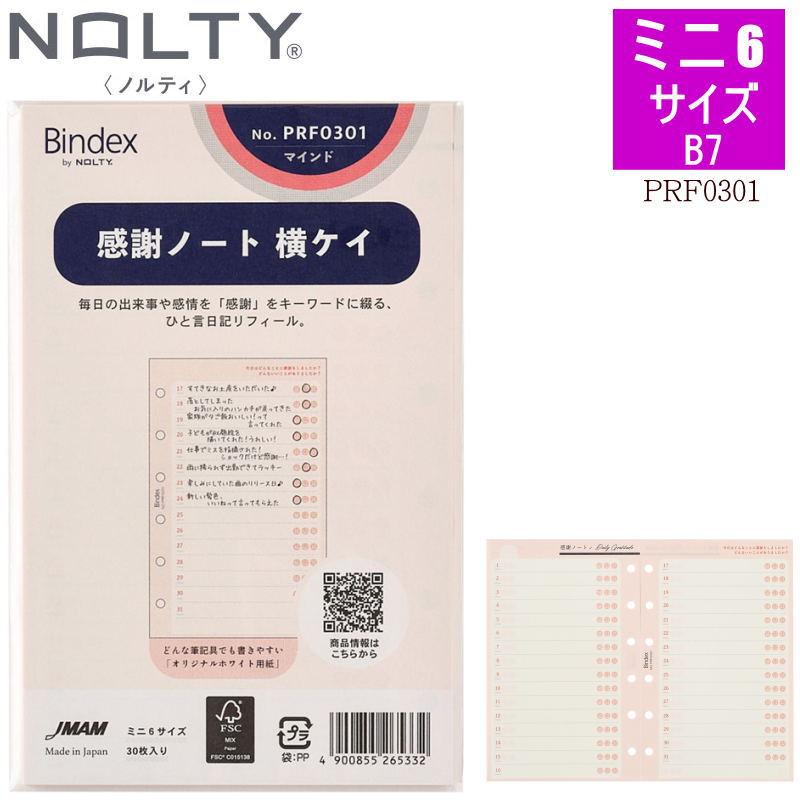 楽天市場】システム手帳 リフィル ミニ6穴 感謝ノート Bindex バ