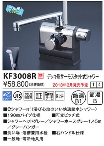 楽天市場】KVK KF3008R 水栓 混合栓 シャワー 台付 デッキ形