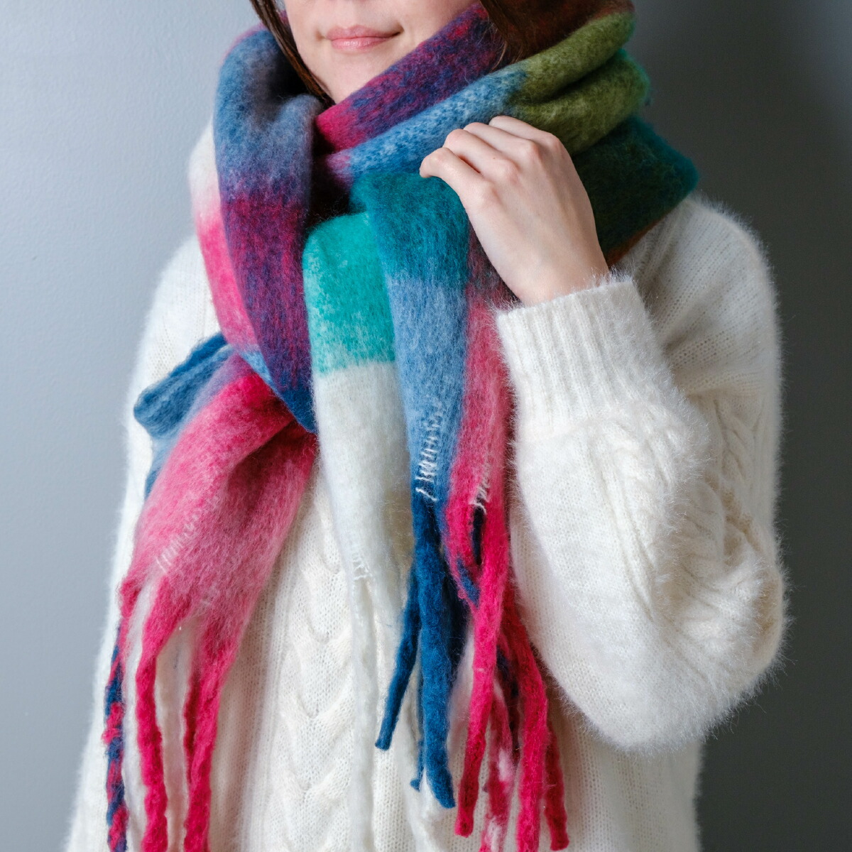 楽天市場】【最大1000円OFF!】 シャギー ブロックチェック ストール