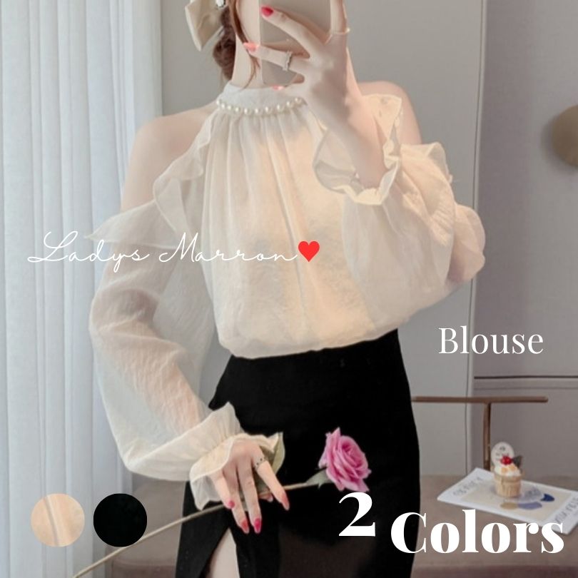 楽天市場】フリルブラウス 白 オープンショルダー 白ブラウス シフォン