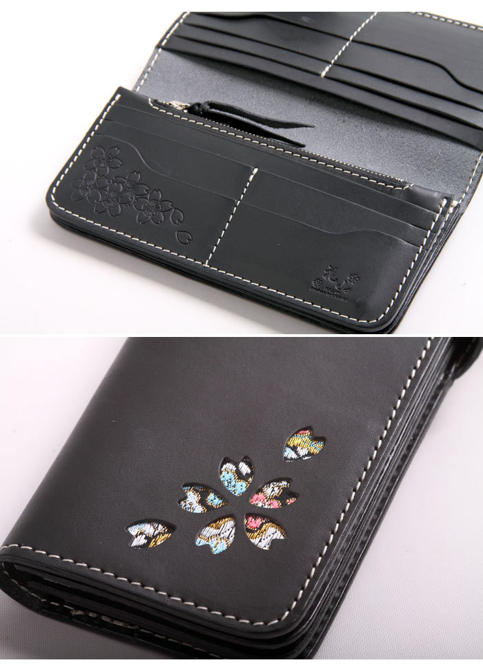 楽天市場】花山[かざん] 都桜金襴 桜型抜き レザーロングウォレット 和
