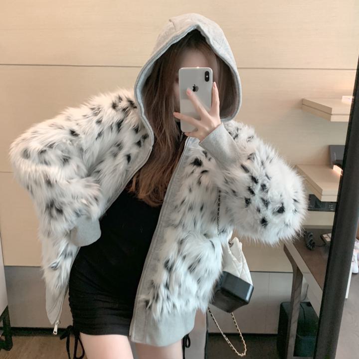 楽天市場】ヒョウ柄 フード付きファーコート レディース 秋 冬 ファー