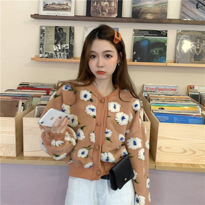 楽天市場】立体フラワーニットカーディガン ニットカーディガン