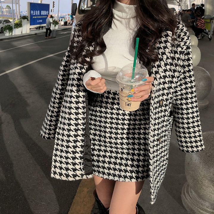 楽天市場】【セットアップ】千鳥格子 ウールコート＋ハイウエスト