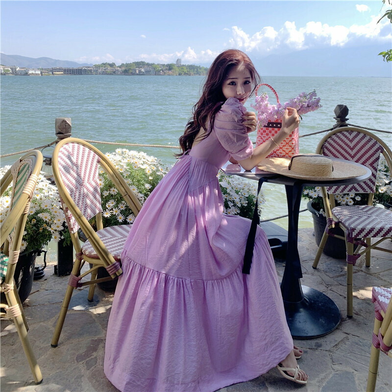 楽天市場】バックリボンワンピース パワーショルダー パフスリーブ