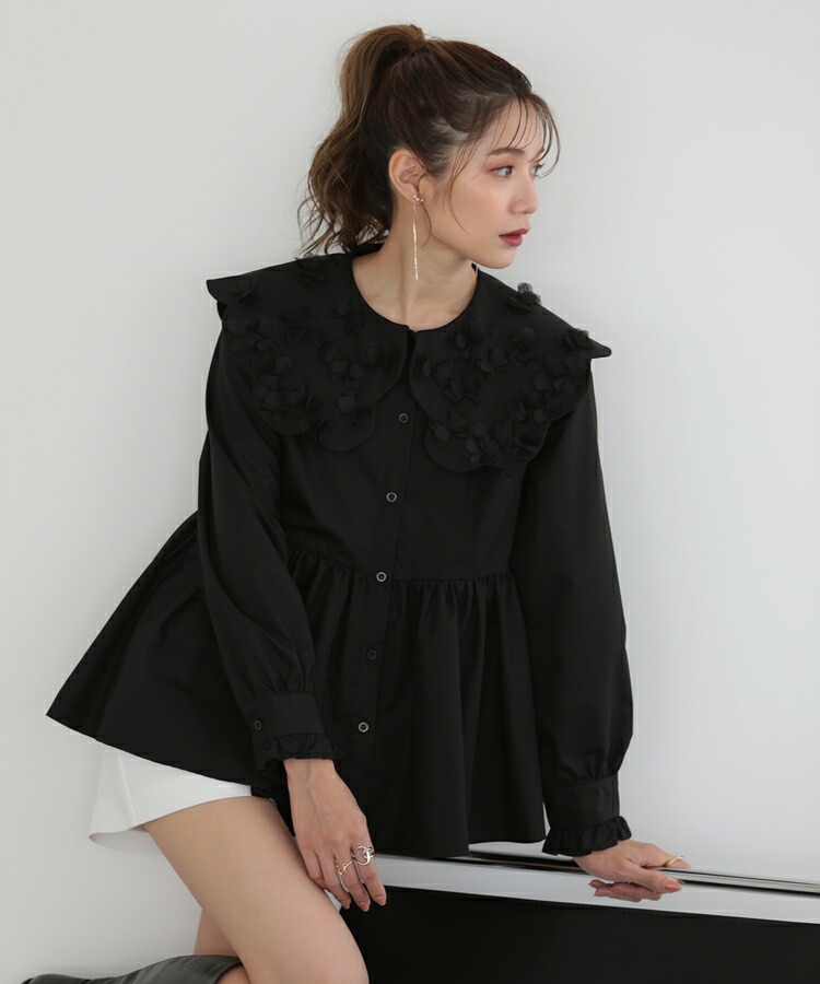 楽天市場】カラップレース襟ブラウス スカラップ襟 ビッグカラー 裾