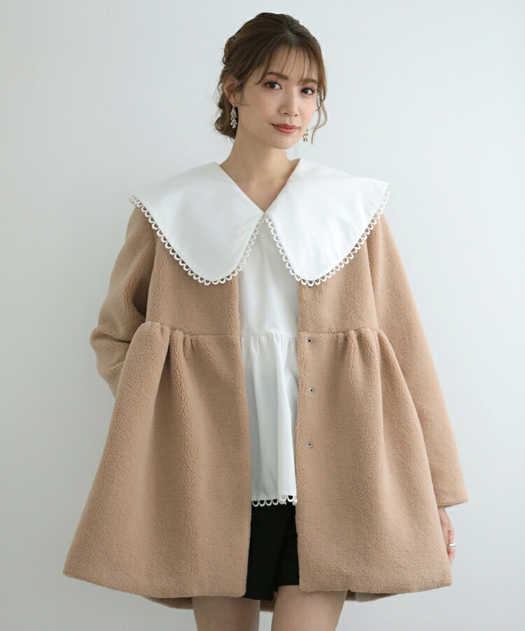 楽天市場】ノーカラーペプラムコート ノーカラー ペプラム コート