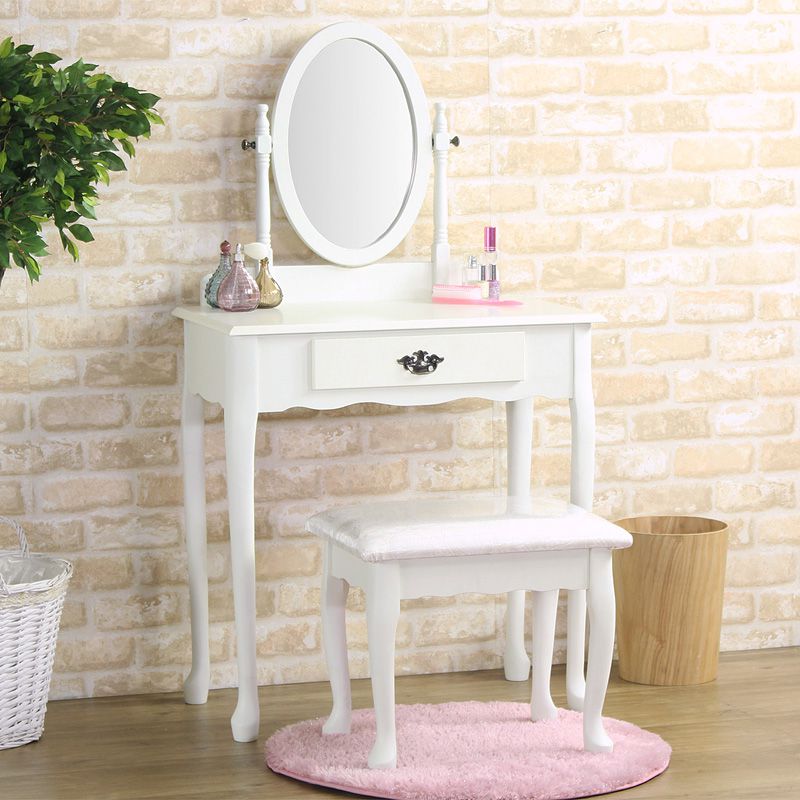 Aisha ホワイト木製ドレッサー・両面 椅子2個つき Aisha ホワイト木製