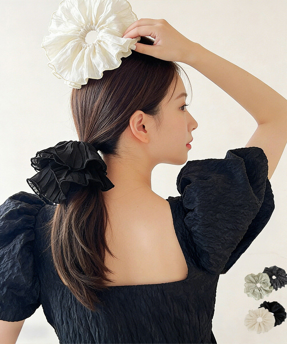 楽天市場】フリルシュシュ 大きめボリュームヘアゴム 韓国風フェミニン