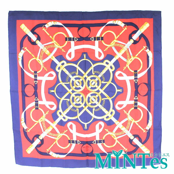 楽天市場】Hermes エルメス カレ 90 スカーフ レッド×ネイビー系 赤 紺