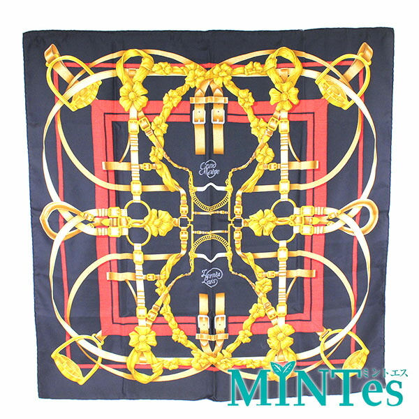 楽天市場】Hermes エルメス カレ 90 スカーフ ブラック系 黒 ゴールド