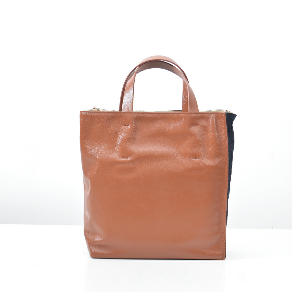 楽天市場】マルニ バッグ デニム 本革 ネイビー ブラウン 縦型 ロゴ