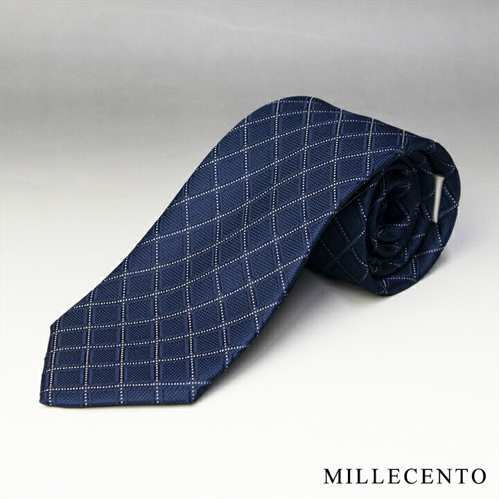 楽天市場】MILLECENTO シルク100%ネクタイ【ネイビー / 格子柄