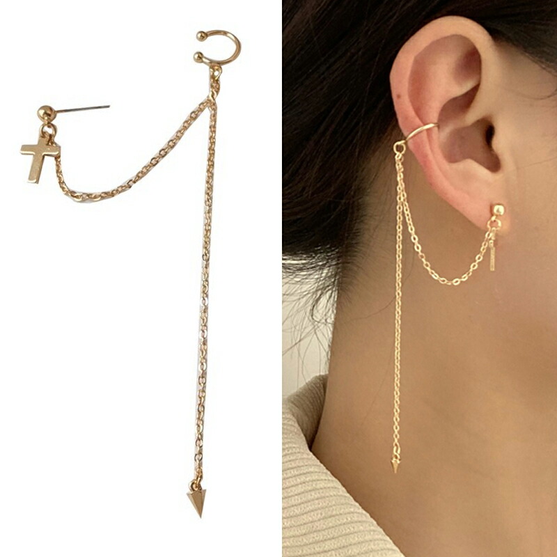 楽天市場】ゴールドイヤリングチェーンスパイククロスチャームピアス