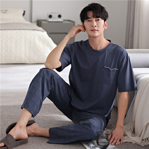 楽天市場】パジャマ メンズ 半袖 綿 紺 ネイビー シンプル