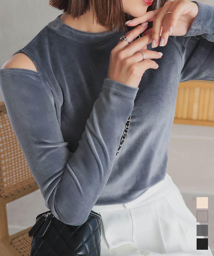 楽天市場】オープンショルダー ベロア トップス レディース オフショル