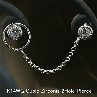 楽天市場】【送料無料】キュービックジルコニアピアス K14WG 2ホール