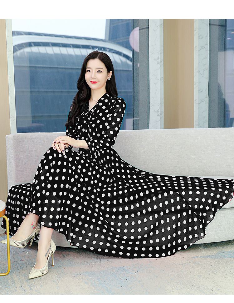楽天市場】ワンピース ロング 長袖 ドット ボウタイ シャツワンピース
