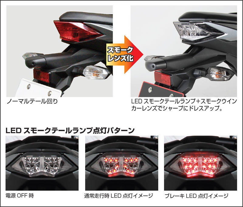 楽天市場】KITACO LED スモークテールランプASSY/Ninja250（13