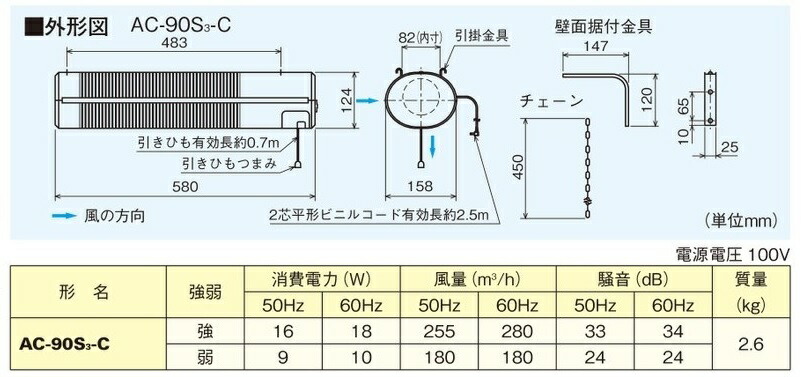 楽天市場】三菱 AC-90S3-C サーキュレーター 窓・居間用 8〜12畳用