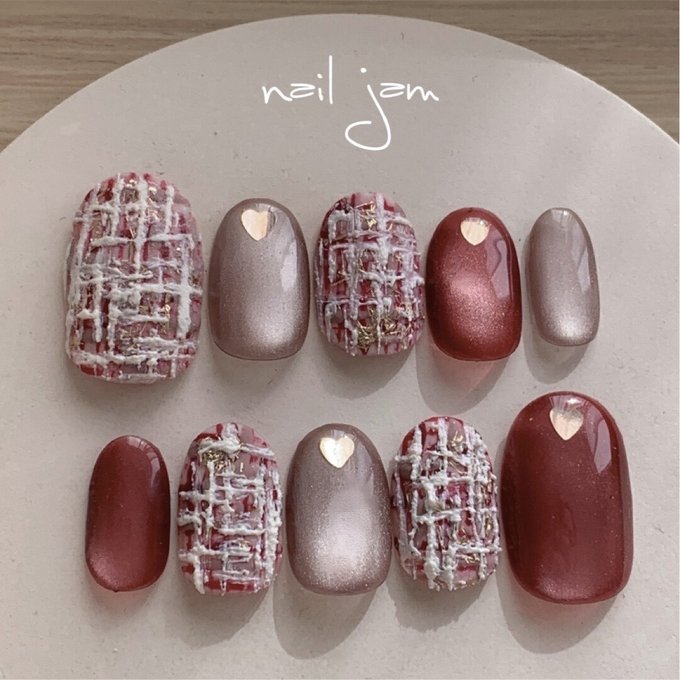 楽天市場】オーダーネイルチップ ルビーレッドのツイードネイル