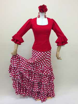 楽天市場】フラメンコ衣装 スカート 水玉ファルダ4段フリル 赤地に白