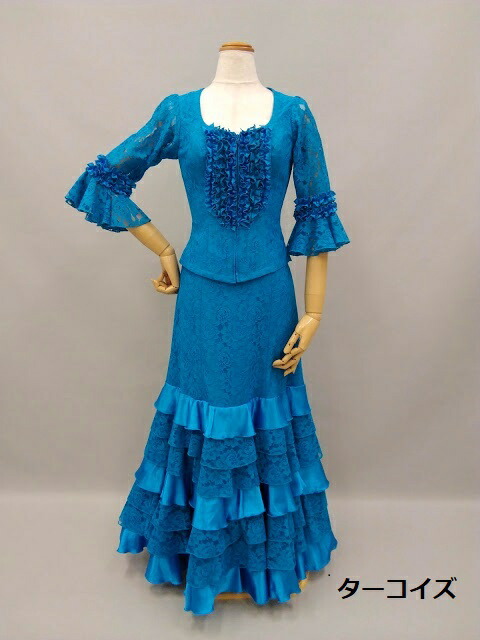 楽天市場】フラメンコ衣装 ツーピース 全9色 無地レース ブラウス