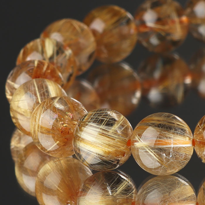 【全粒キャッツアイ・針揃い】ゴールドルチルクォーツ 天然石ブレスレット 10mm キャッツアイルチルクォーツブレスレット10mm玉 /パワーストーン