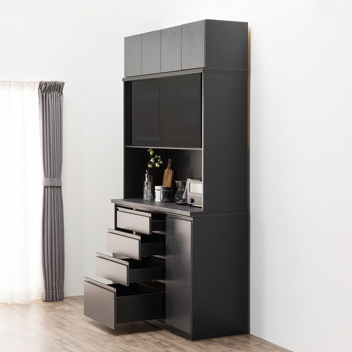 楽天市場】キッチンボード（上置き付き リガーレ140KB BK/GY） ニトリ