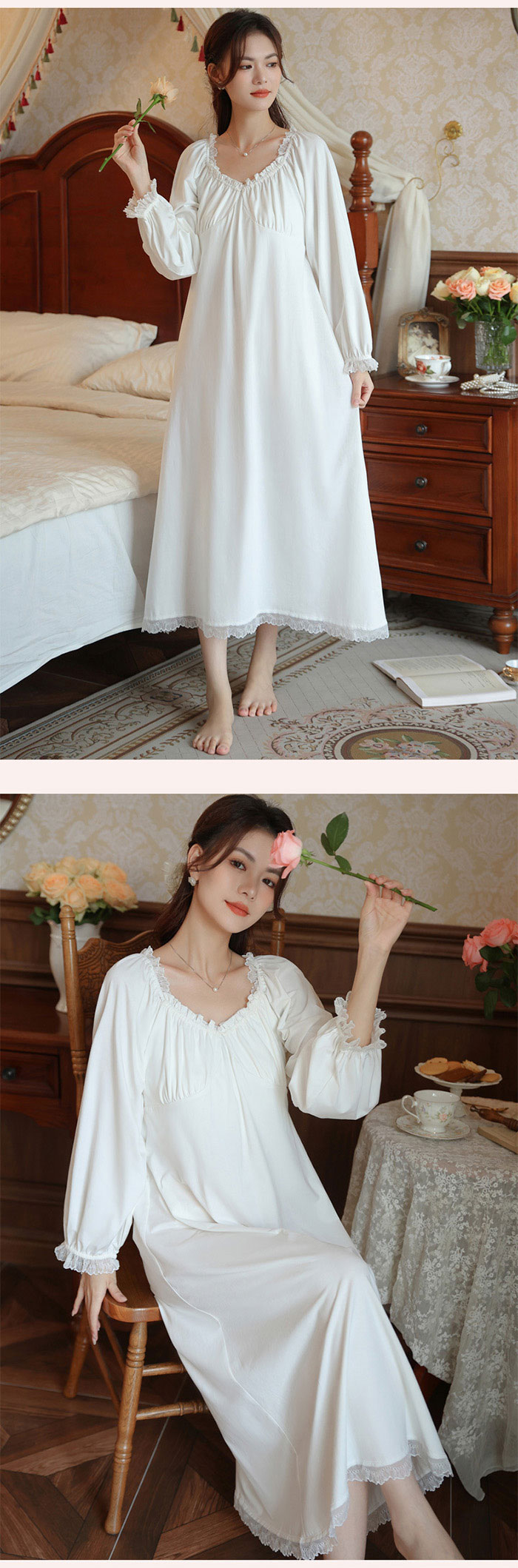 楽天市場】ネグリジェ パジャマ ワンピース 長袖 レディース ナイティ