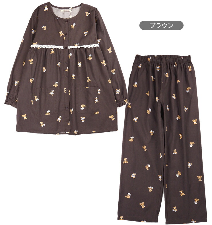楽天市場】くま柄長袖パジャマ上下セットアップ レディース 春 秋