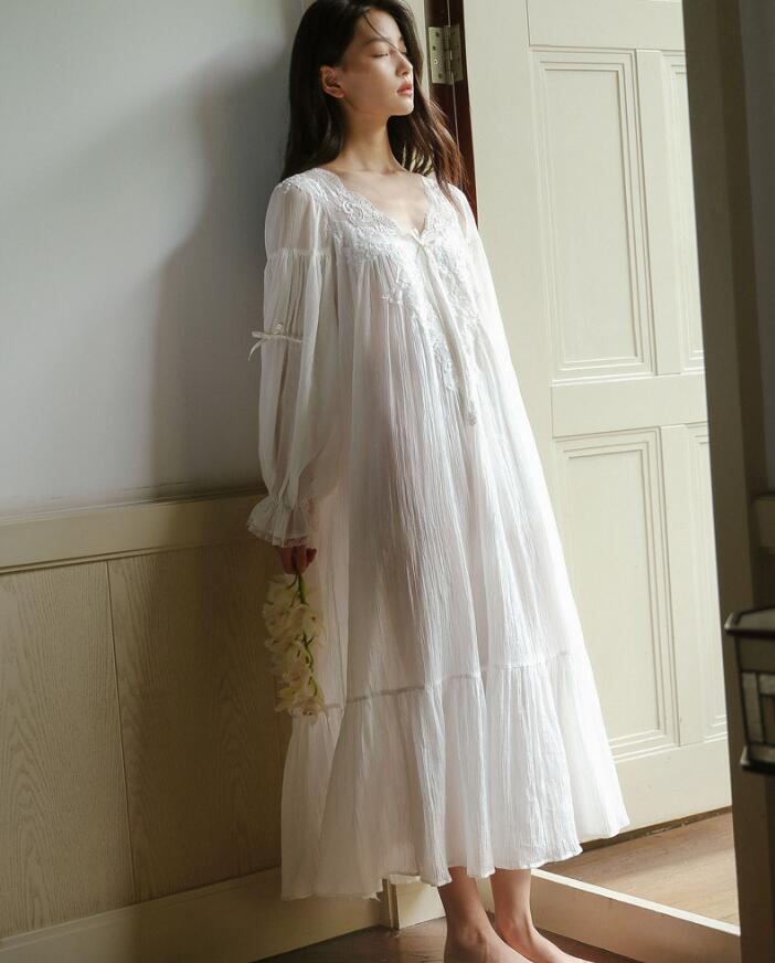 楽天市場】綿100％ネグリジェ レディースロングネグリジェ レース