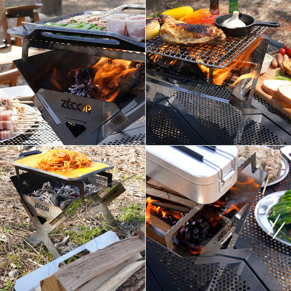 楽天市場】ZEOOR バーベキューコンロ クロスグリルL ステンレス 焚火台