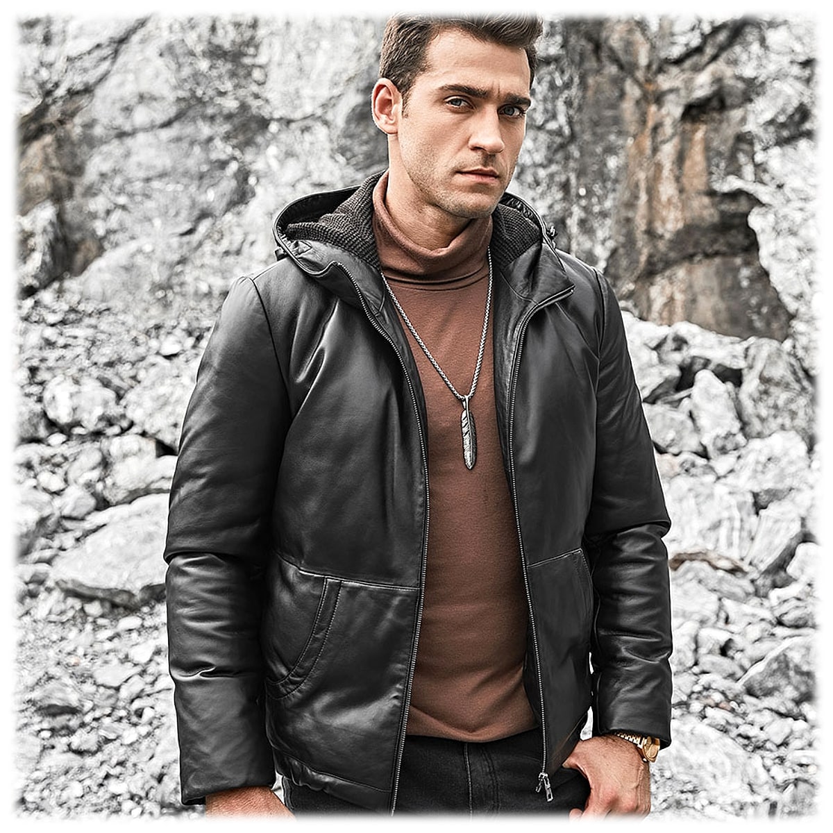 楽天市場】全10サイズ! メンズ 本革 ラムスキンレザー フード付き