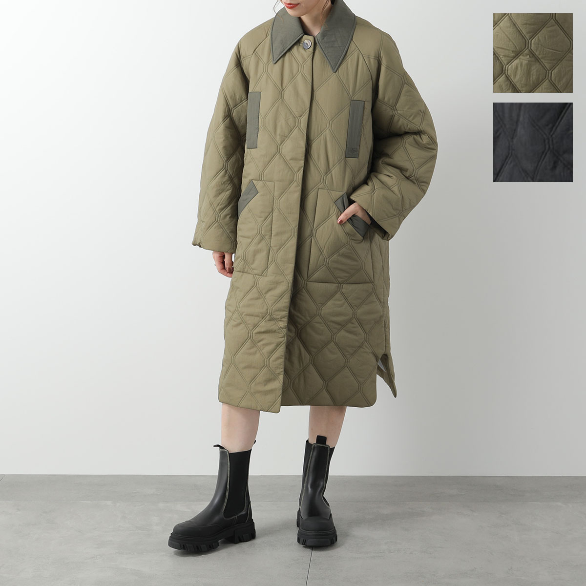 楽天市場】GANNI ガニー キルティングコート Quilt Raglan Midi Coat