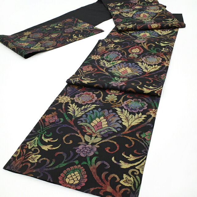 楽天市場】【中古】 袋帯 京都 西陣 リサイクル 正絹 絹 黒地 多彩 花