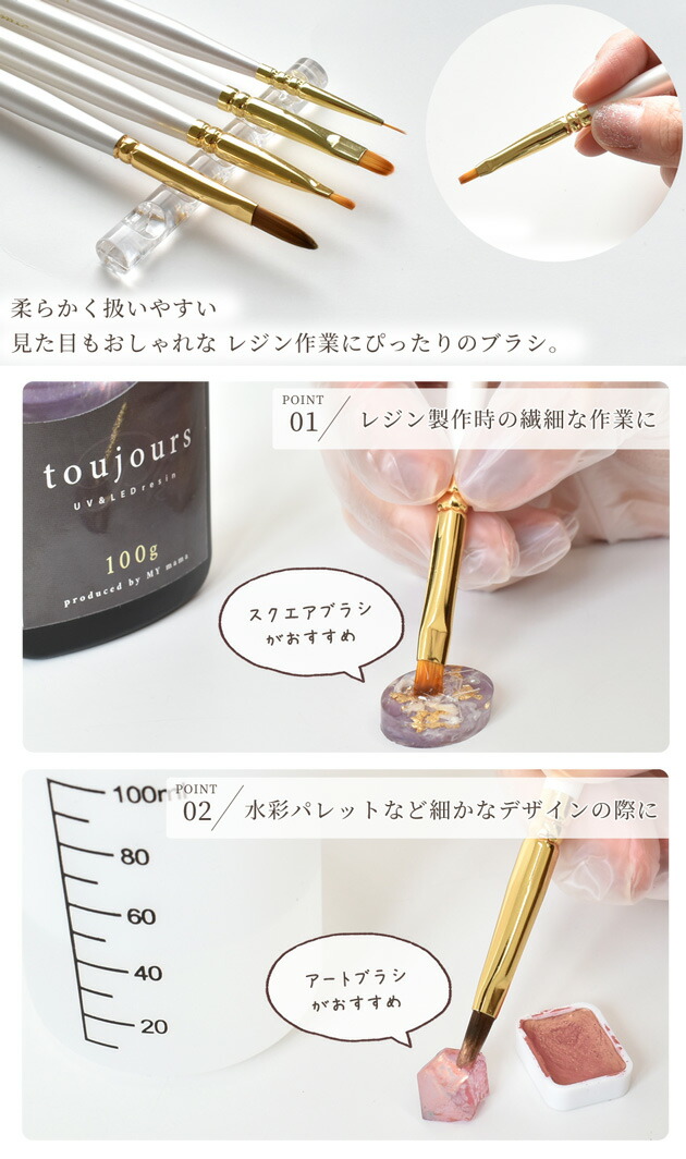 楽天市場】アート用 ブラシ 筆 キャップ付き 7本 セット □ 平筆 細筆