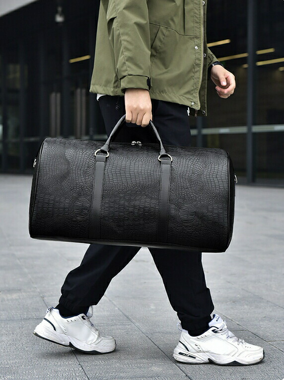 楽天市場】クロコ柄 大型 ボストンバッグ 大容量 旅行カバン 081 黒 茶