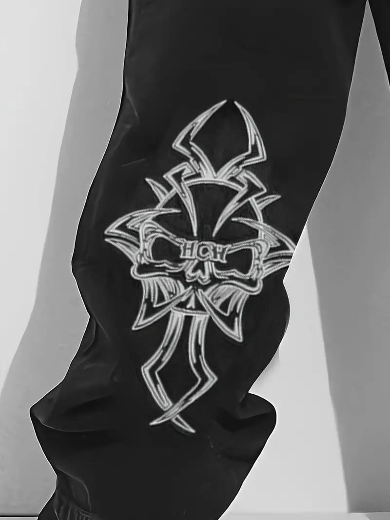 楽天市場】刺繍入り ジーンズ 016 ホワイト刺繍 黒 ワイドパンツ B系